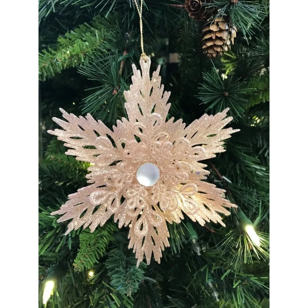 3‎ Snowflake Christmas Ornaments Pink Blush 6 in Unique Styles Bead Rhinestone